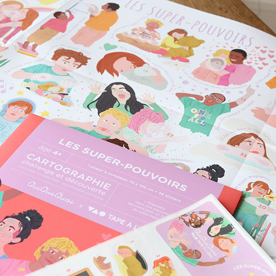 Poster stickers renforce la confiance en soi des enfants dès 4 ans. Illustrations couleurs sur poster papier, jeu éducatif - planches de stickers - une notice d’utilisation. valoriser au quotidien les super pouvoirs des enfants